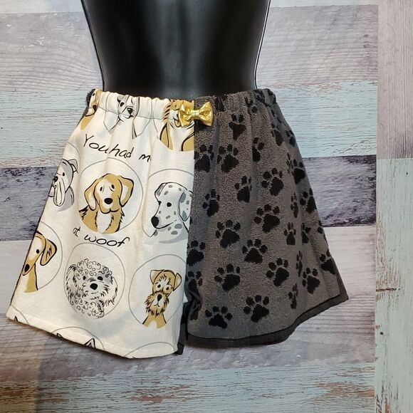 Upcycled Handmade You Had Me At Woof Dish Towel 70s Style HighWaist Shorts Sz S - Picture 7 of 9